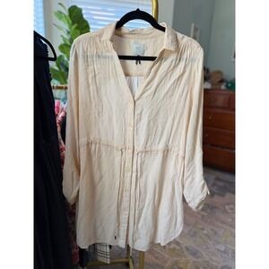 Anthropologie HD in Paris Tunic Top Button Down Long Sleeve‎ Beige Lightweight